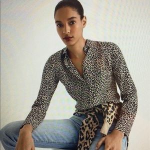 J. Crew 100% Silk Leopard Print Button Down Top